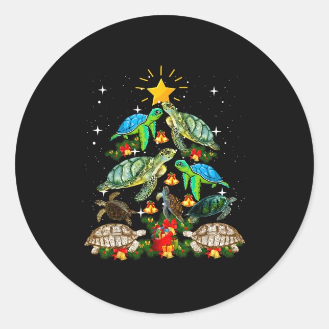 Turtle Christmas Tree Shirt  Runder Aufkleber (Vorderseite)