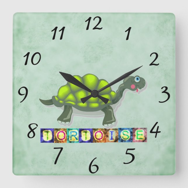 Turtle Clock Quadratische Wanduhr (Vorderseite)