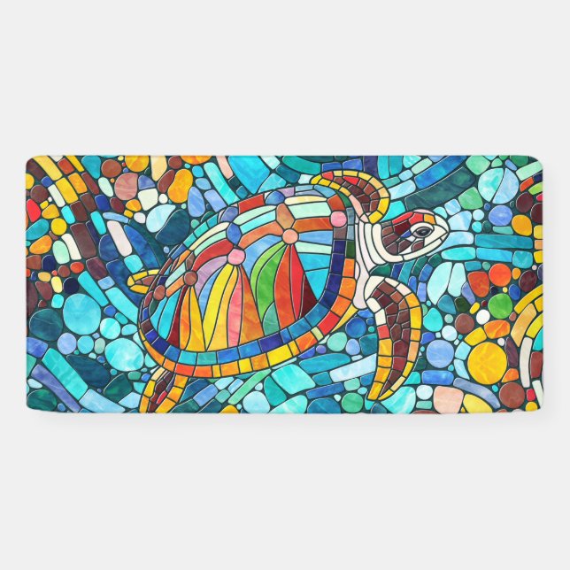 Turtle Colorful Mosaik Art Banner (Horizontal)