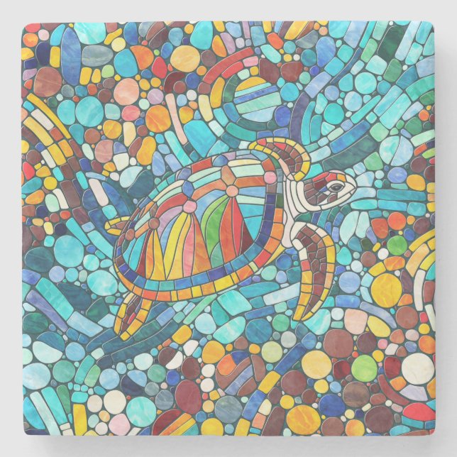 Turtle Colorful Mosaik Art Steinuntersetzer (Vorderseite)
