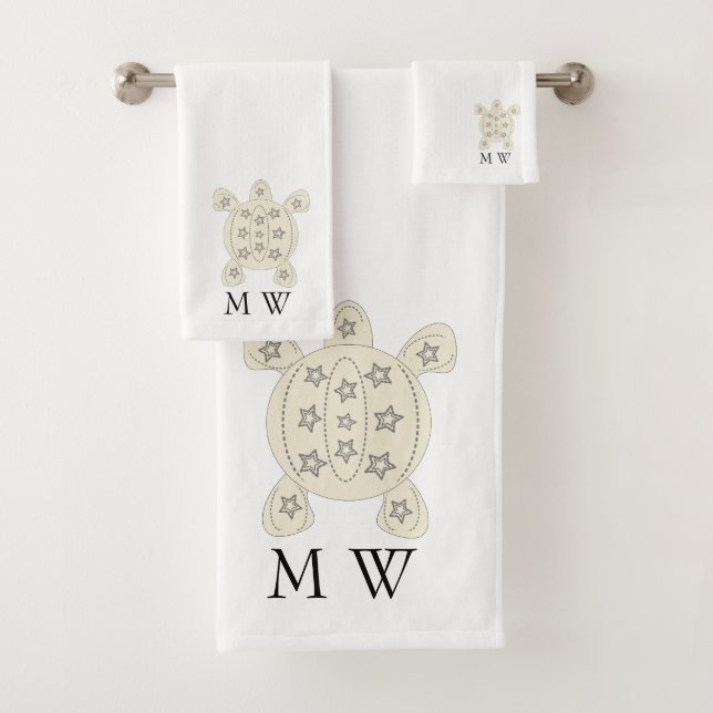 Turtle Design Monogrammed Badhandtuch Set (Insitu)