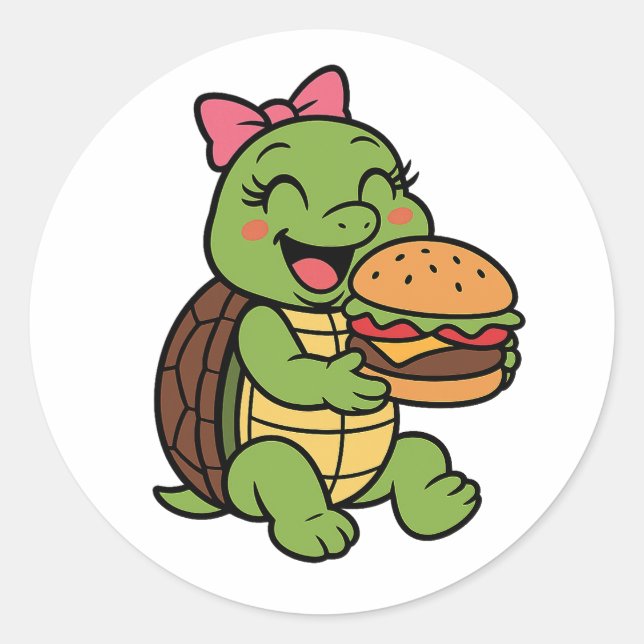 Turtle eating a burger runder aufkleber (Vorderseite)