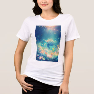 Turtle-Fahrt durch einen belebten Unterwassergarte Tri-Blend Shirt