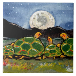 Turtle Family and Moon Night Scene 6" Tile Trivet Fliese