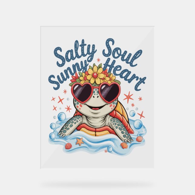 Turtle Floral Summer Beach Acrylschild (Vorderseite)