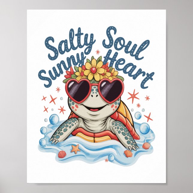 Turtle Floral Summer Beach Poster (Vorne)