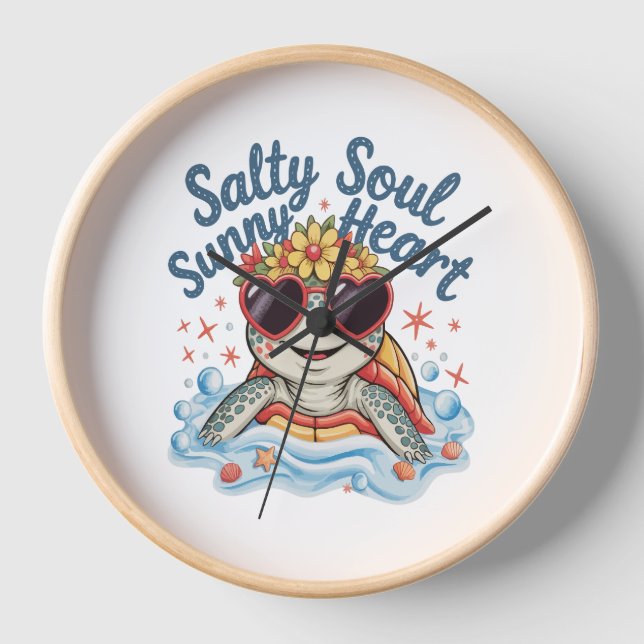Turtle Floral Summer Beach Uhr (Vorderseite)