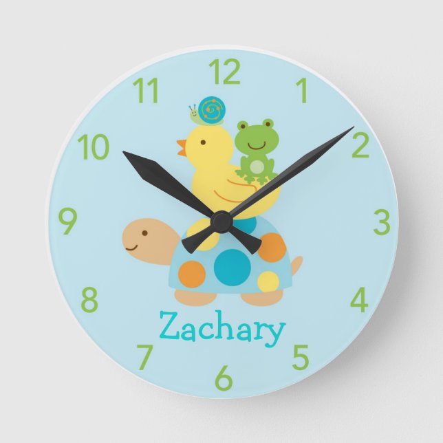 Turtle Frog Duck Personalized Nursery Wall Clock Runde Wanduhr (Vorderseite)