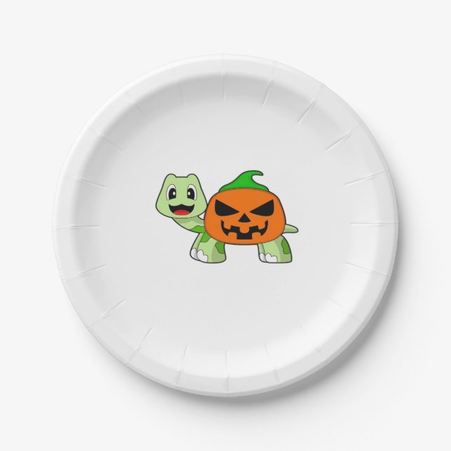 Turtle Halloween Pumpkin Classic T - Shirt Pappteller (Vorderseite)