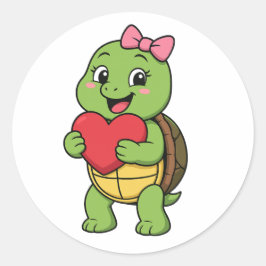 Turtle holding a heart runder aufkleber