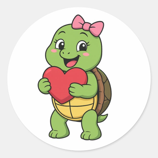 Turtle holding a heart runder aufkleber (Vorderseite)
