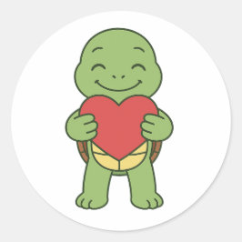 Turtle holding heart  runder aufkleber