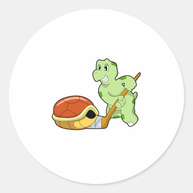Turtle Ice Hockey Ice Hockey-Stab Runder Aufkleber (Vorderseite)