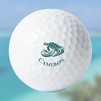 Turtle in Beach Waves Monogram Name Golfball