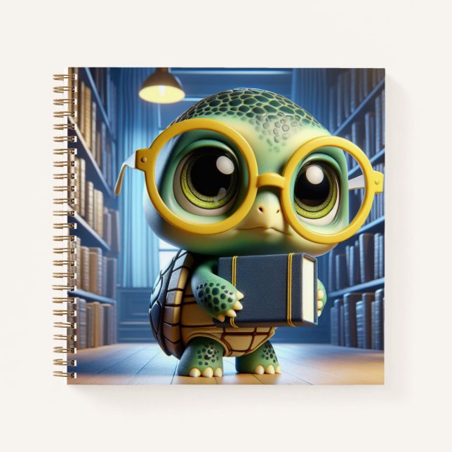 Turtle in Glasses in Library, by Natasha Us   Notizbuch (Vorderseite)