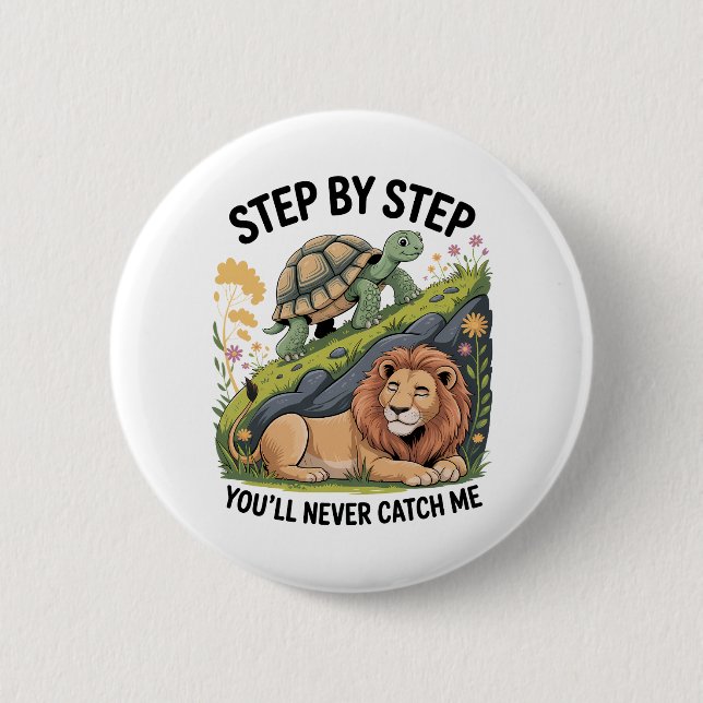 Turtle Lion Funny Button (Vorderseite)