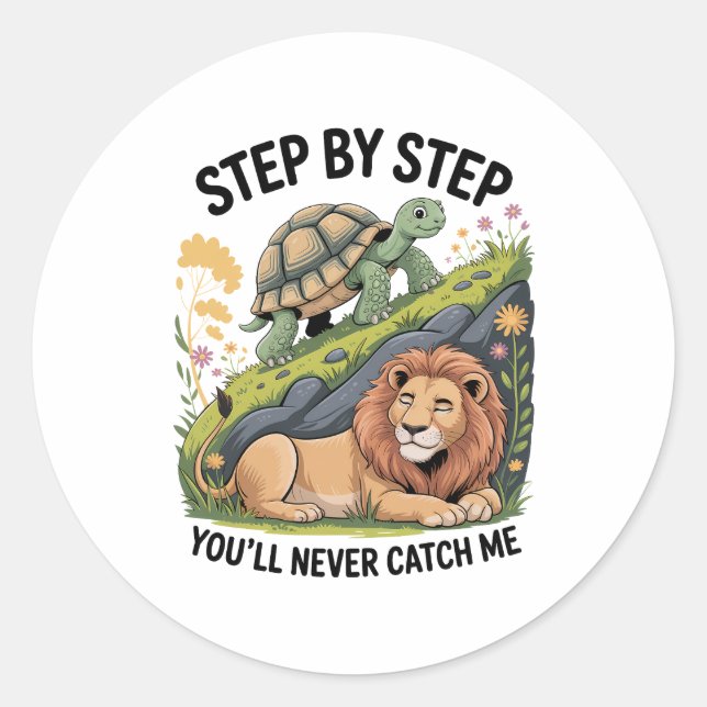 Turtle Lion Funny Runder Aufkleber (Vorderseite)