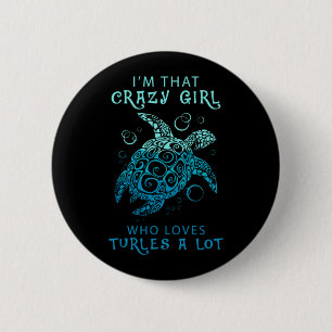 Turtle Lover Ein Mädchen, das eine Menge Schildk Button