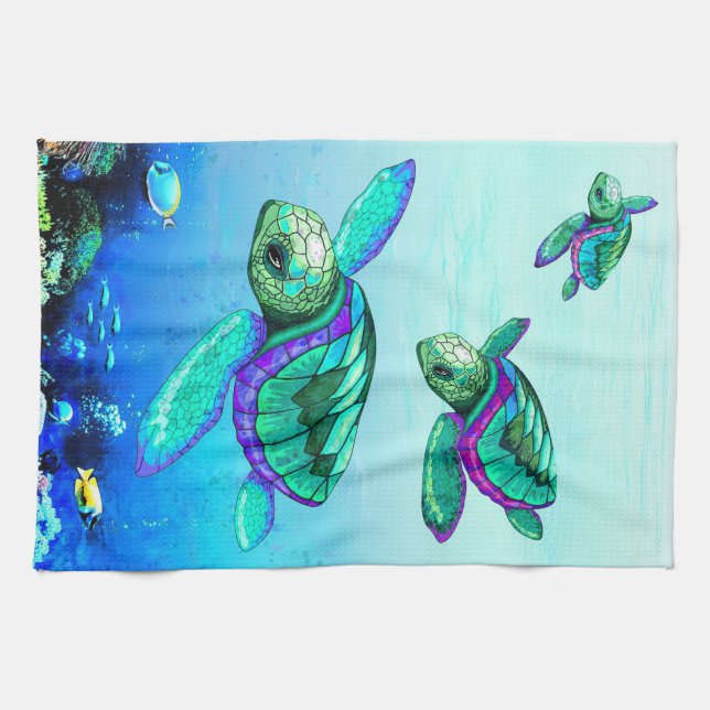 Turtle Lover Sea Turtles Dance Geschirrtuch (Horizontal)