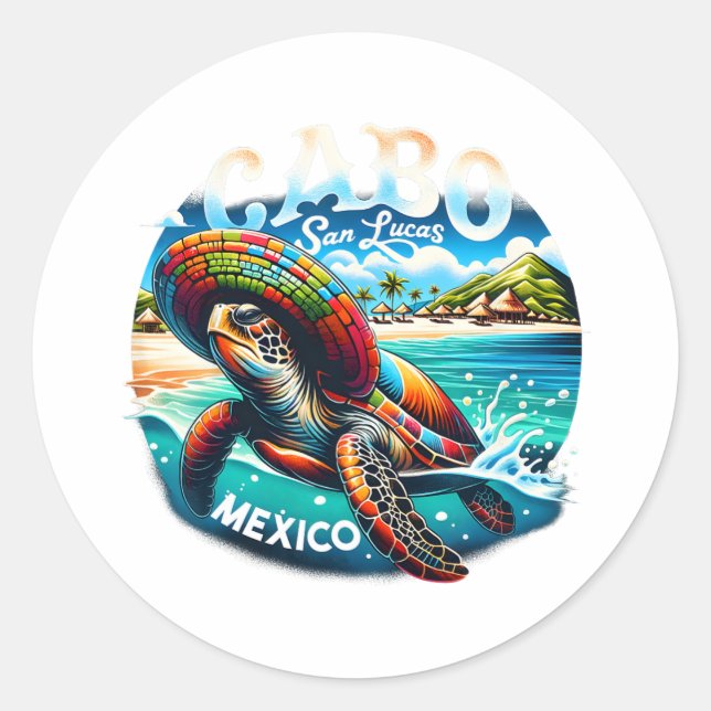 Turtle Mexico Cabo San Lucas Mexiko Familienurlaub Runder Aufkleber (Vorderseite)