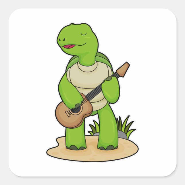 Turtle Musician Gitarre Quadratischer Aufkleber (Vorderseite)
