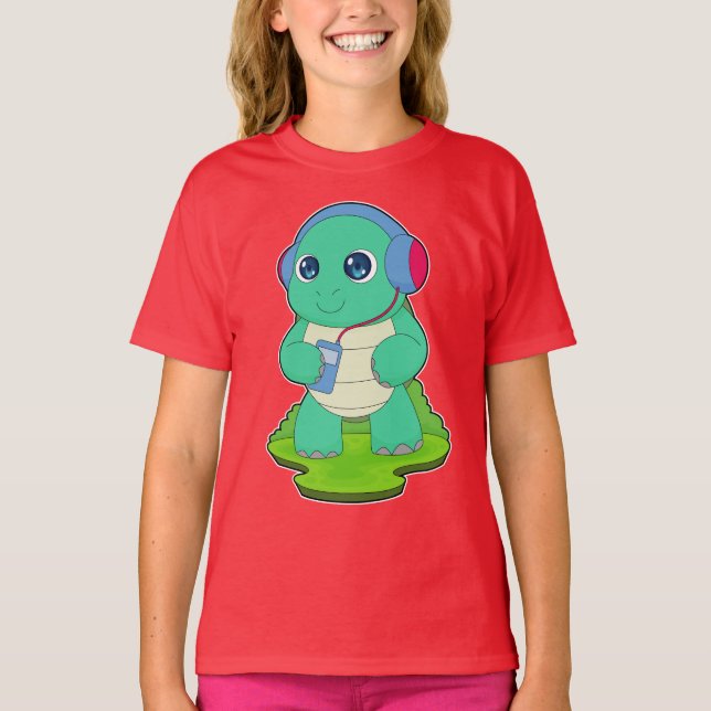 Turtle Musician Headphone Music T-Shirt (Vorderseite)