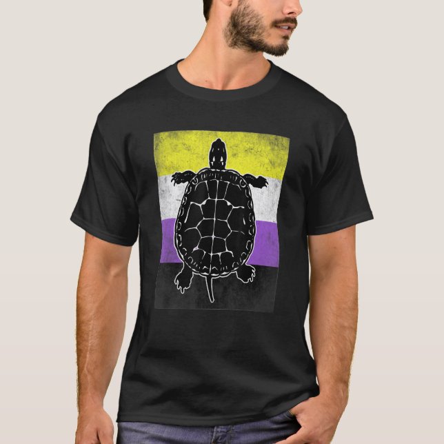 Turtle Non Binary Flag LGBT Trans Funny Nonbinary T-Shirt (Vorderseite)