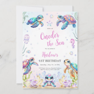 Turtle Oneder The Sea 1st Birthday Invitation Einladung