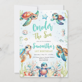 Turtle Oneder The Sea 1st Birthday Invitation Einladung