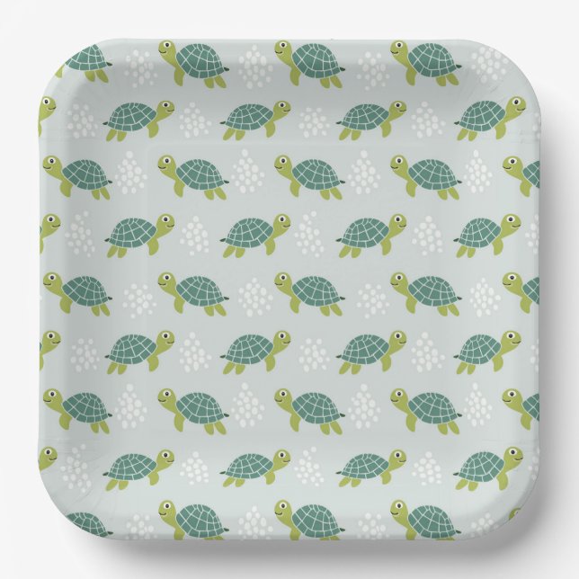 Turtle-Papierteller, Meerestiere-Geburtstagsfeier Pappteller (Vorderseite)