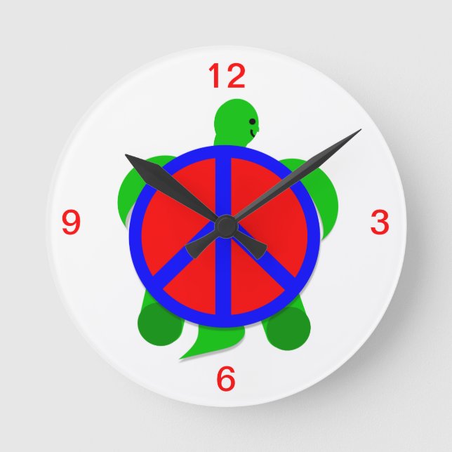 Turtle Peace Clock Runde Wanduhr (Vorderseite)