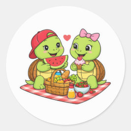 Turtle picnic with treats and smiles runder aufkleber