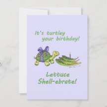Turtle Pun Geburtstagskarte mit Salat und Kerze