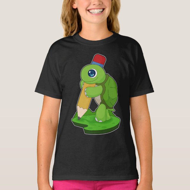Turtle Pupil Pencil School T-Shirt (Vorderseite)