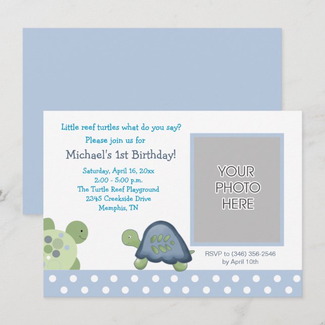 Turtle Reef Boys Birthday Tortoise Foto Einladung (Vorne/Hinten)
