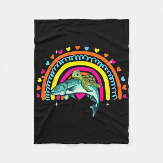 Turtle Riding Salmon Fish Funny Animal Lover Rainb Fleecedecke