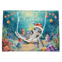 Turtle Santa Hat Under the Sea Christmas Party  Große Geschenktüte