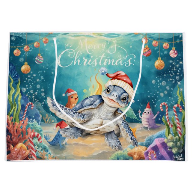 Turtle Santa Hat Under the Sea Christmas Party  Große Geschenktüte (Vorderseite)