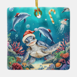 Turtle Santa Hut Unter dem Meer Weihnachtsfeier Keramikornament