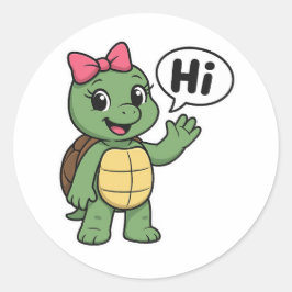 Turtle saying Hi Runder Aufkleber