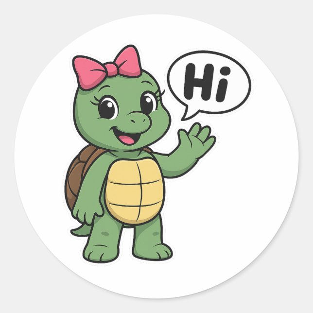 Turtle saying Hi Runder Aufkleber (Vorderseite)