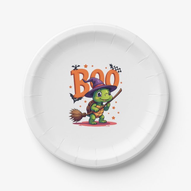 Turtle Schildkröte Boo Hexe Süßes oder Saures Hall Pappteller (Vorderseite)