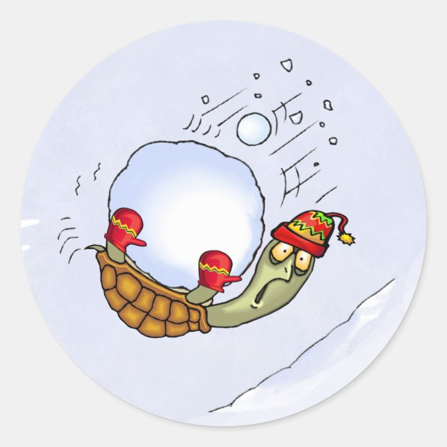Turtle Snowball Ride Runder Aufkleber (Vorderseite)