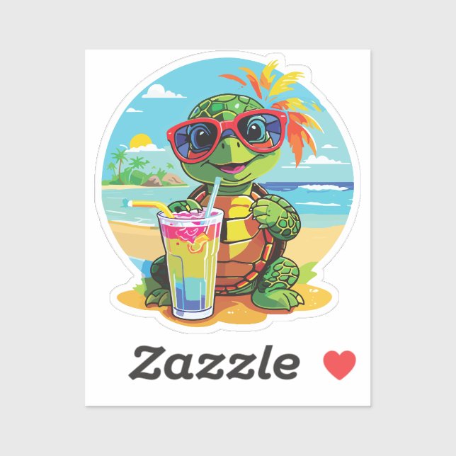 Turtle Sticker on the Beach with Sunglasses (Blatt)