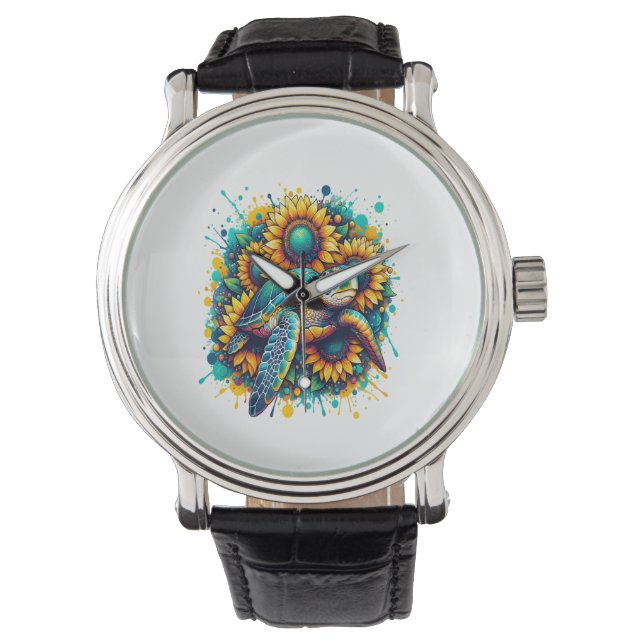Turtle Sunflower Armbanduhr (Vorderseite)