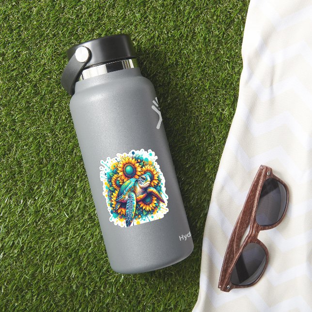 Turtle Sunflower Aufkleber (HydroFlask Insitu)