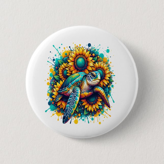 Turtle Sunflower Button (Vorderseite)