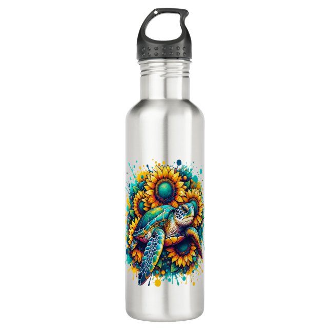 Turtle Sunflower Edelstahlflasche (Vorderseite)