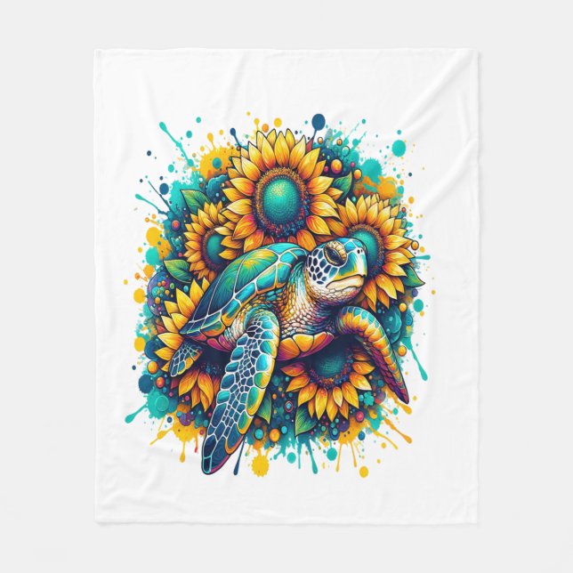 Turtle Sunflower Fleecedecke (Vorderseite)