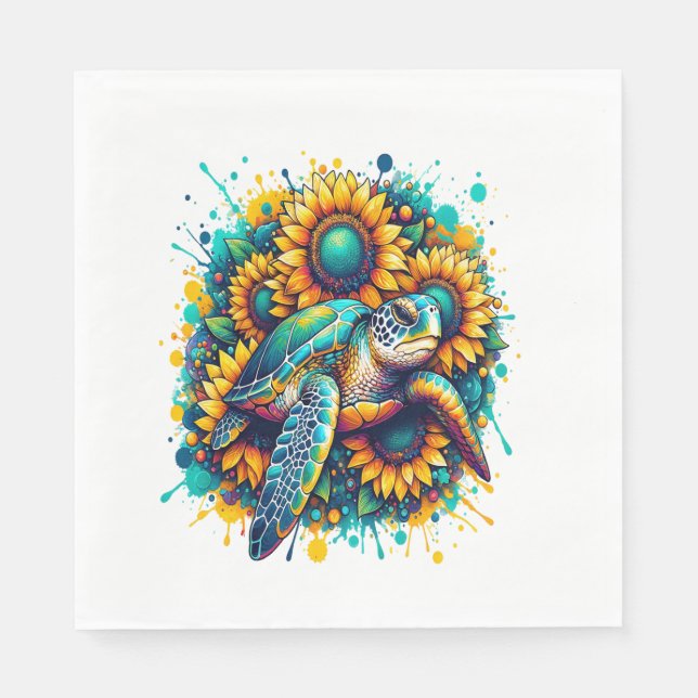 Turtle Sunflower Serviette (Vorderseite)